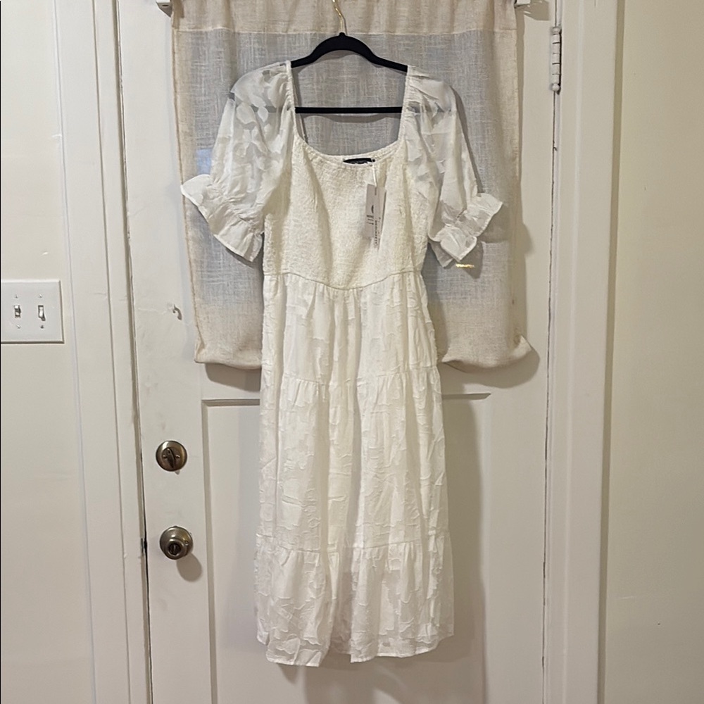 Cream Ruffled Tiered Sundress with Puff Sleeves